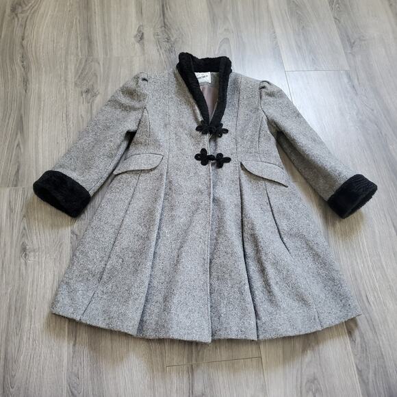 Rothschild Other - Vintage Rothschild Coat Girls 6X Wool Blend Black Faux Fur Trim Made USA 90s